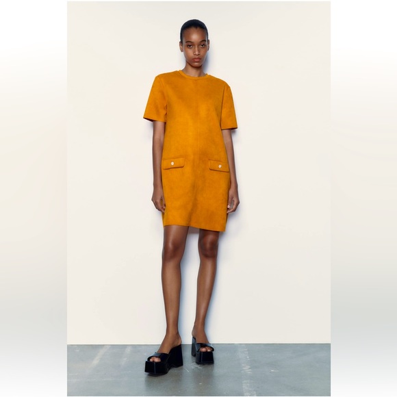 ZARA FAUX SUEDE BASIC DRESS SIZE S NEW WITH TAGS DARK ORANGE - Picture 1 of 10